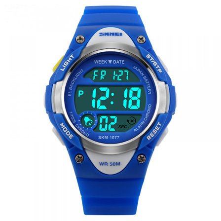 Poikien ja tyttöjen urheilullinen digitaalinen kello, lasten vedenpitävät elektroniset kellot LED-herätyskellolla ja sekuntikellolla (sininen)