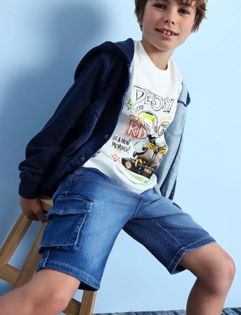 Boboli Knit Denim Bermuda Shorts - Blue - 140