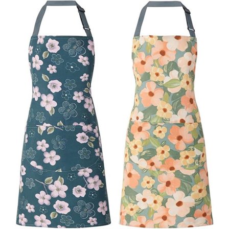 ING 2-pakning forklær, med lommer, flekk- og slitebestandige, justerbare kokkeforklær i bomull, til kjøkken, matlaging, grilling og grilling