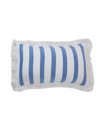 Lexington Striped organic cotton fringe pillow, Blue/White