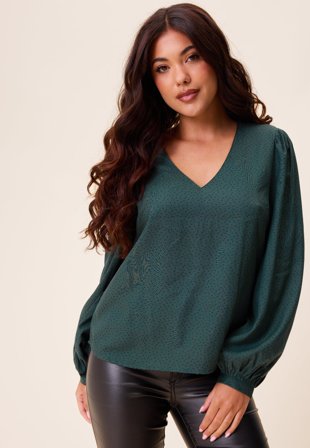 Happy Holly-V-neck Puff Sleeve Viscose Blouse-36/38