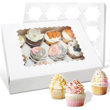 Set med 12 12-håls cupcake-lådor med fönster Vit, 32,7 x 25 x 9 cm (13 x 9,8 x 3,54 "")