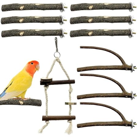 10 stykker naturlige trepinne for fugler, naturlige trepinne for papegøyer,