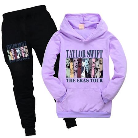 Taylor Swift The Eras Tour Print Tracksuit Set Børnetrøje Hoodie Sweatshirt Hættetrøje Jogger Bukser Sweatsuit Outfits Dragt Til Swiftie Gaver Purple 
