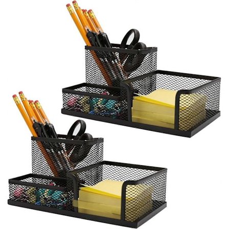 2 Stykker Mesh Pen Holder Skrivebordsorganisatorer 3 Rum Sort Mesh Blyantholder RLY
