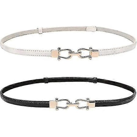 2 st Läder Smala Dambälten Tunna Midjebälten Med Guldspänne För Klänningar Upp Till 94 cm