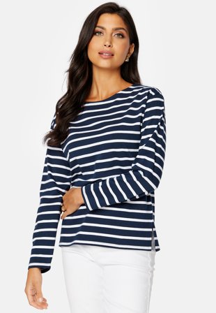 Happy Holly - Yulia striped top - Navy / Striped - Kläder - - Bubbleroom