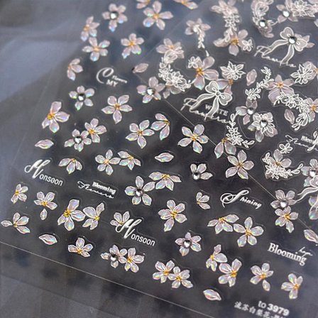 1 st Blomster Nagelkonst Klistermärken Diamant Blomma Nageldekaler 5D Blomma Strass Vår Sommar Nageldesign Rosa Blommig Nagelkonst Tillbehör Diamant 