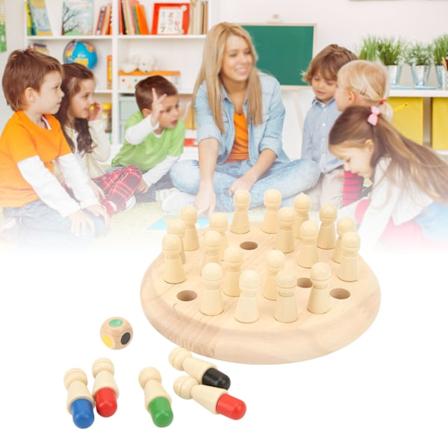 Tretrepinne-sjakkspill i tre for å dyrke konsentrasjon, pedagogisk morsomt blokkbrettspill for barn over 3 år