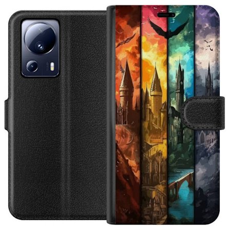 Kompatibel Tegnebogsetui til Xiaomi Xiaomi 13 Lite Fire magiske slotte i forskellige elementfarver, episk fantasykunst med ild vand luft og mørke i d