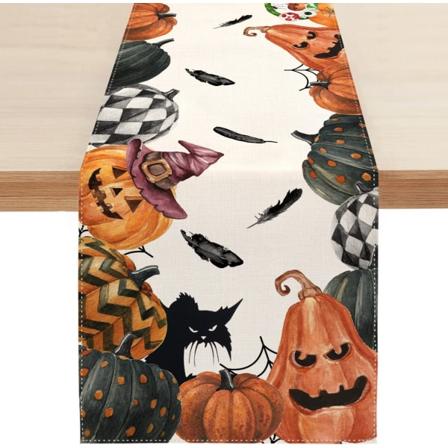 Halloween-kurpitsa syksy kissa pellava pöytäjuoksija keittiö ruokailu sisä- ja ulkotilojen kotijuhlan koristelu