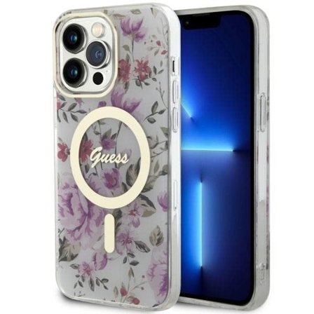 Guess GUHMP14LHCFWST iPhone 14 Pro 6,1" gjennomsiktig hardcase Flower MagSafe
