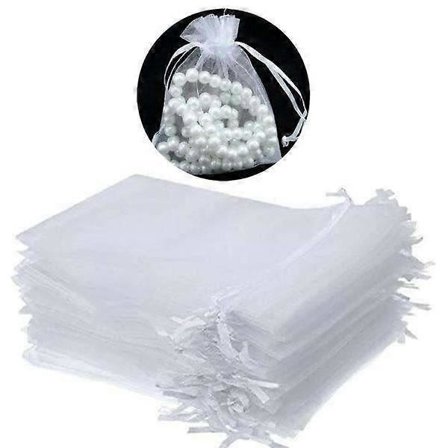 100 stk. Organzaposer, 9 x 7 cm - Håndlavede Hvide