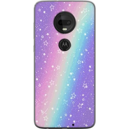 Kompatibel Mobilcover til Motorola Moto G7 Rainbow-farvet pastelbaggrund med hvide stjerner og glitrende prikker i blød overgang