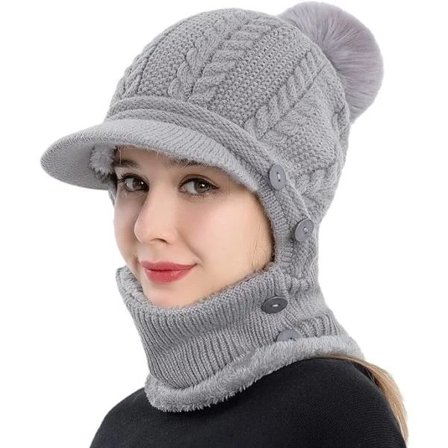 【PP】Vinterstrikket trøje i europæisk stil med ørevarmere til kvinder