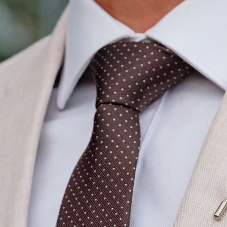 Cravate en soie marron à pois blancs pour hommes - Cravates à motif
