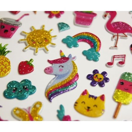 Återanvändbara klistermärken - 3D-relief - Sommar - Glitter