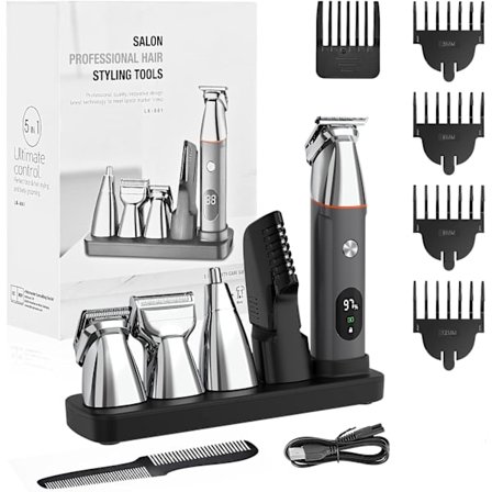 Professionelt hårklipper skægtrimmer sæt Silver