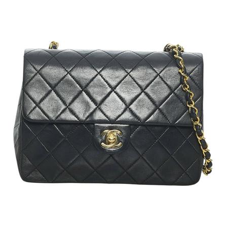 Chanel Vintage, Pre-owned Timeless Lambskin Leather Double Flap Bag Zwart, Dames, Maat:ONE Size