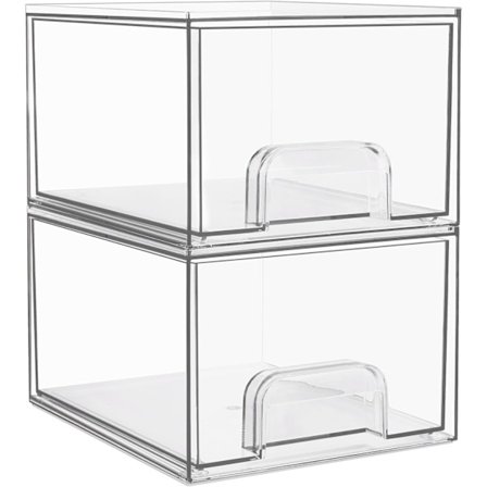 Stablebare oppbevaringsbokser, akryl baderomsorganisatorer, pantry, hjemmeorganisering og oppbevaring