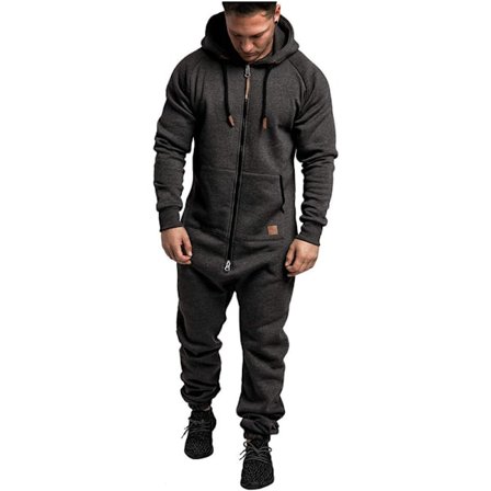 Vuxen Onesie All-in-One Zip-Up Playsuit Herrejakke Hættetrøje Overall En Del Unisex Nattøj Vinter Varmt Fleece Pyjamas Sport Overall M Mørkegrå