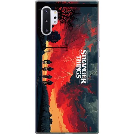 Kompatibelt Gjennomsiktig deksel til Samsung Galaxy Note10+ Stranger Things plakatstil med syklende venner, dramatisk himmel og sterkt kontrast, klass