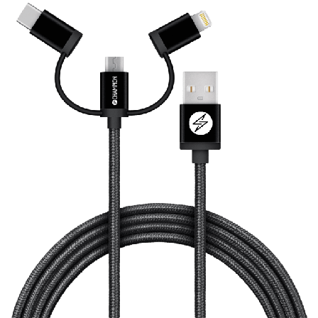 Champion Nordic Usb-a Till Lightning, Usb-c Och Micro-usb 1,5m Övriga tillbehör Svart