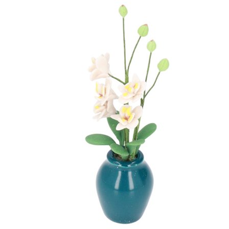 Dukkehus Blomster 1/12 Skaleret Livagtig Hvid Phalaenopsis Miniature Plantemodel til 3 År Gamle Ovenfor