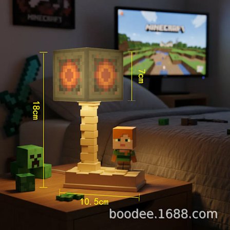 Sengelampe med Minecraft-tema TNT-natlampe inspireret af Minecraft Byggeklodslampe i Minecraft-stil Stemningsfuld bordlampe