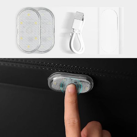 2 stk Bil LED Lys Innvendig, LED Innvendig Bil Lys Med 6 Lyse LED Lampeperler, Bærbar, USB Oppladbar Belysning (Varmt Hvitt Lys) Szk
