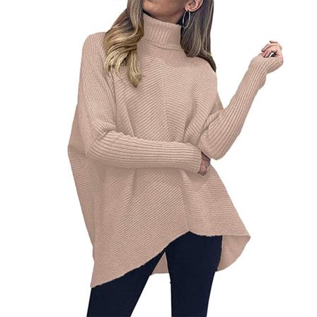 Dam Warm Longline Oregelbunden Fåll Stickade Tröjor Med Hög Hals