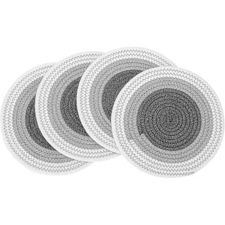 Sett med 4 grå runde bordbrikker, vaskbar bordbrikke i bomullsstoff, 24 cm