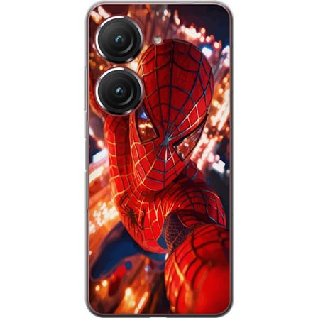 Kompatibelt Mobildeksel til Asus Asus Zenfone 9 Spider Man i intensiv handling med gnistrende lys og dynamisk perspektiv i filmisk superheltstil