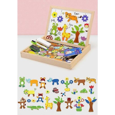 100+ stk. Multifunktionelt trædyr puslespil til børn Skrivning Magnetisk tegnebræt Tavle Læringslegetøj til børn(h)