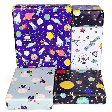 6 Ark Gavepapir Bursdag, Gutter Ytre Rom Design Gavepapir