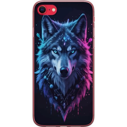 Kompatibelt Mobilskal till Apple Apple iPhone 7 Mystisk Vargporträtt i Neonblått och Lila Skimmer