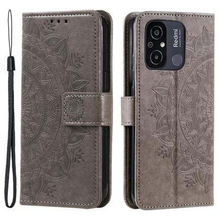 SKALO Xiaomi Redmi 12C 4G Mandala Flip Cover - Grå Grey