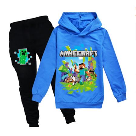 Barn Minecraft træningsoverall sæt Sport Hoodie Bukser Casual outfit blå blue 130cm