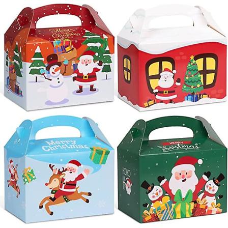 Julklappslåda, 3d söt gavel julklappslåda för godsaker, kakor, julfester, godis, 3,5 X 6 X 6 tums kartongbageri