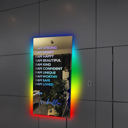 Kvinners personlige bekreftelsesspeil LED-lys Jeg er smart Jeg er vakker Jeg er glad Jeg er selvsikker Jenter Kvinner Tenårings sitat Inspirerende | 