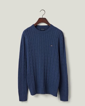 Lexington Zopfstrick-Pullover aus Baumwolle, mittelblau