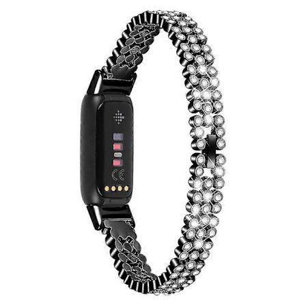 Runt Rhinestone Rostfritt Stål Klockarmband Metall Armband för Fitbit Luxe -