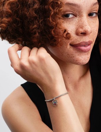 Pandora Marvel Spider Sterling Silver Dangle With Sky Blue And Fuchsia Rose Crystal - Silver - ONE SIZE