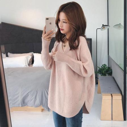 Kvinnor Stickat Höst Vinter Tröja Lös Bas Mode Dam Mid-Long Top Western Style Pink 106*63cm