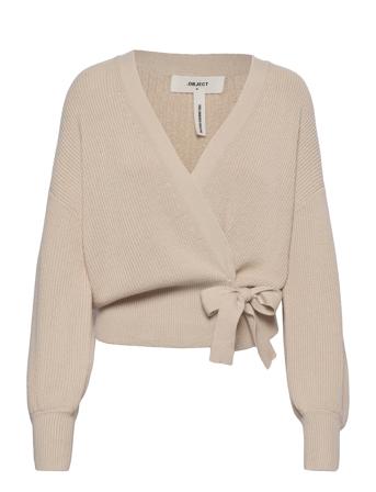 Objviolette L/S Knit Cardigan Div Stickad Tröja Cardigan Beige Object