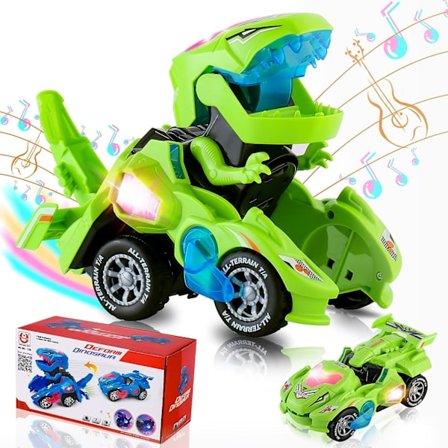 Transformerande dinosauriebil leksaker, transformerande dinosaurie LED-bil med ljus och musik