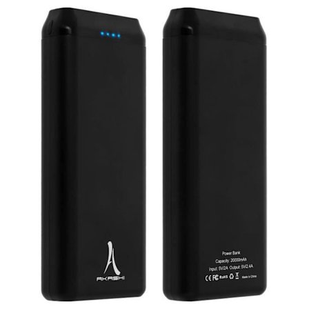 Powerbank - AKASHI - 20000mAh - 2x USB-porte - Micro USB-port - Sort