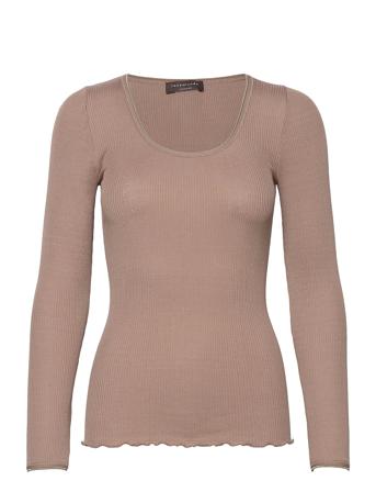 Silk T-Shirt T-shirts & Tops Long-sleeved Brun Rosemunde*Betinget Tilbud