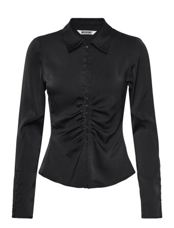 Weekday Long-Sleeved Fitted Satin Shirt - Black - 34