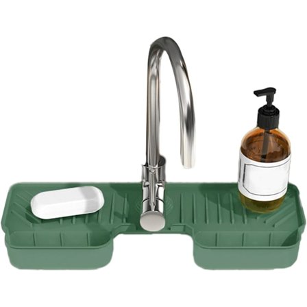 Silikon Dryppmatte, Multifunksjonell Dryppfanger for Kran og Svampholder med Sprutbeskyttelsesdesign for Kjøkken, Baderomsvask Organisasjon